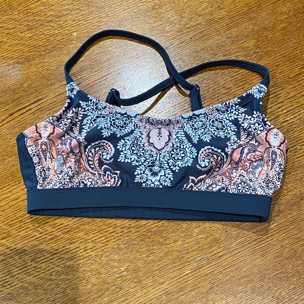 Kona Sol Black and Pink Swim Sports Bra with Moisture-Wicking Fabric